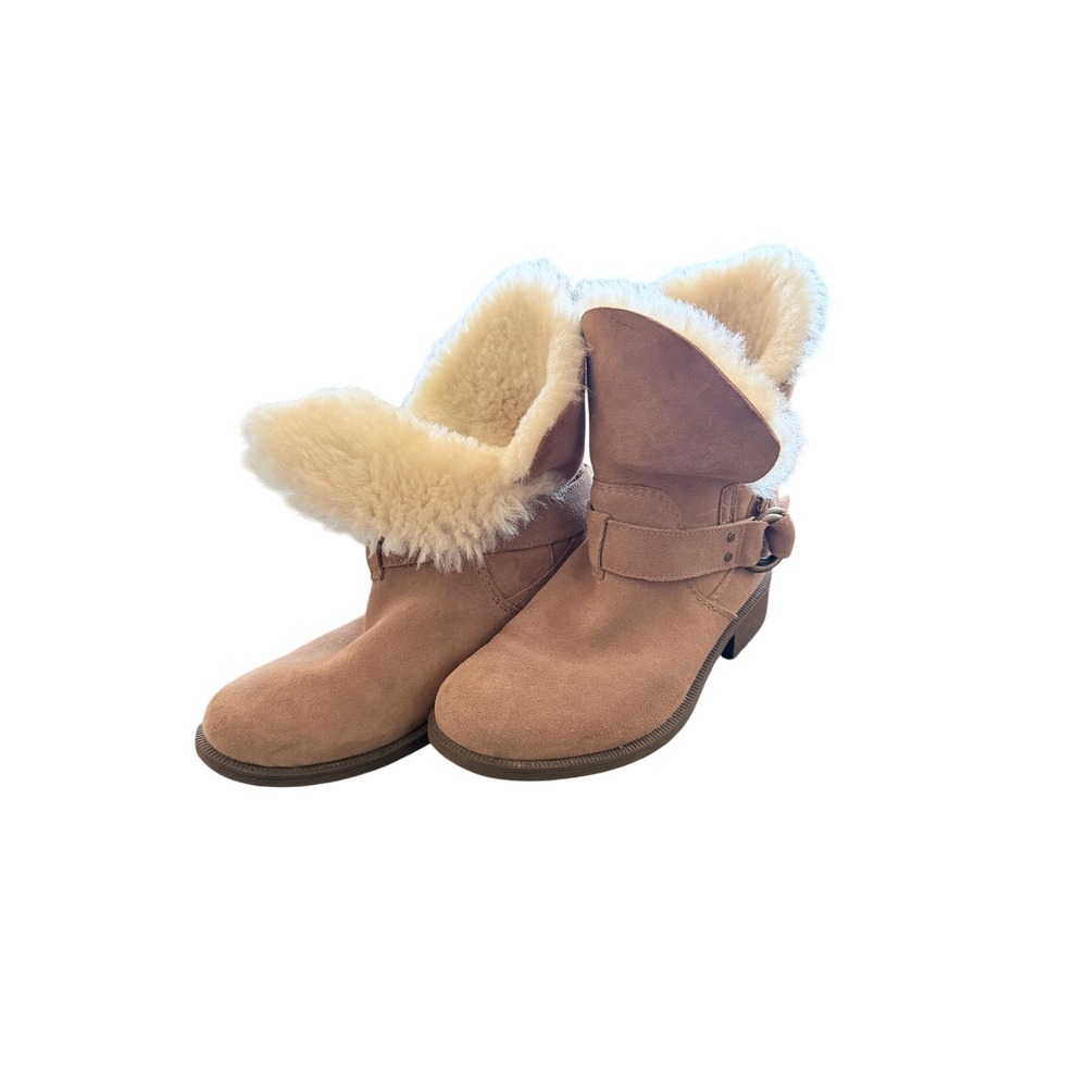 UGG Elora Chestnut Suede Sheepskin Cuffed Ankle Boots Womens 7.5